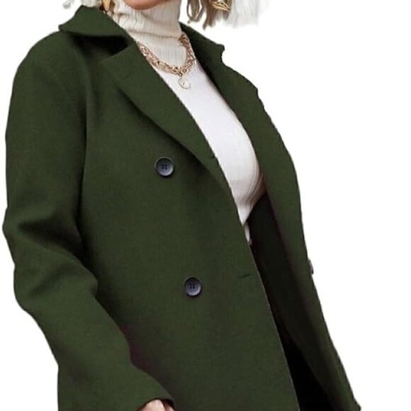 Casual Overcoat For Women's Solid Double Breasted Overcoat Winter Outerwear Fall - Picture 5 of 6